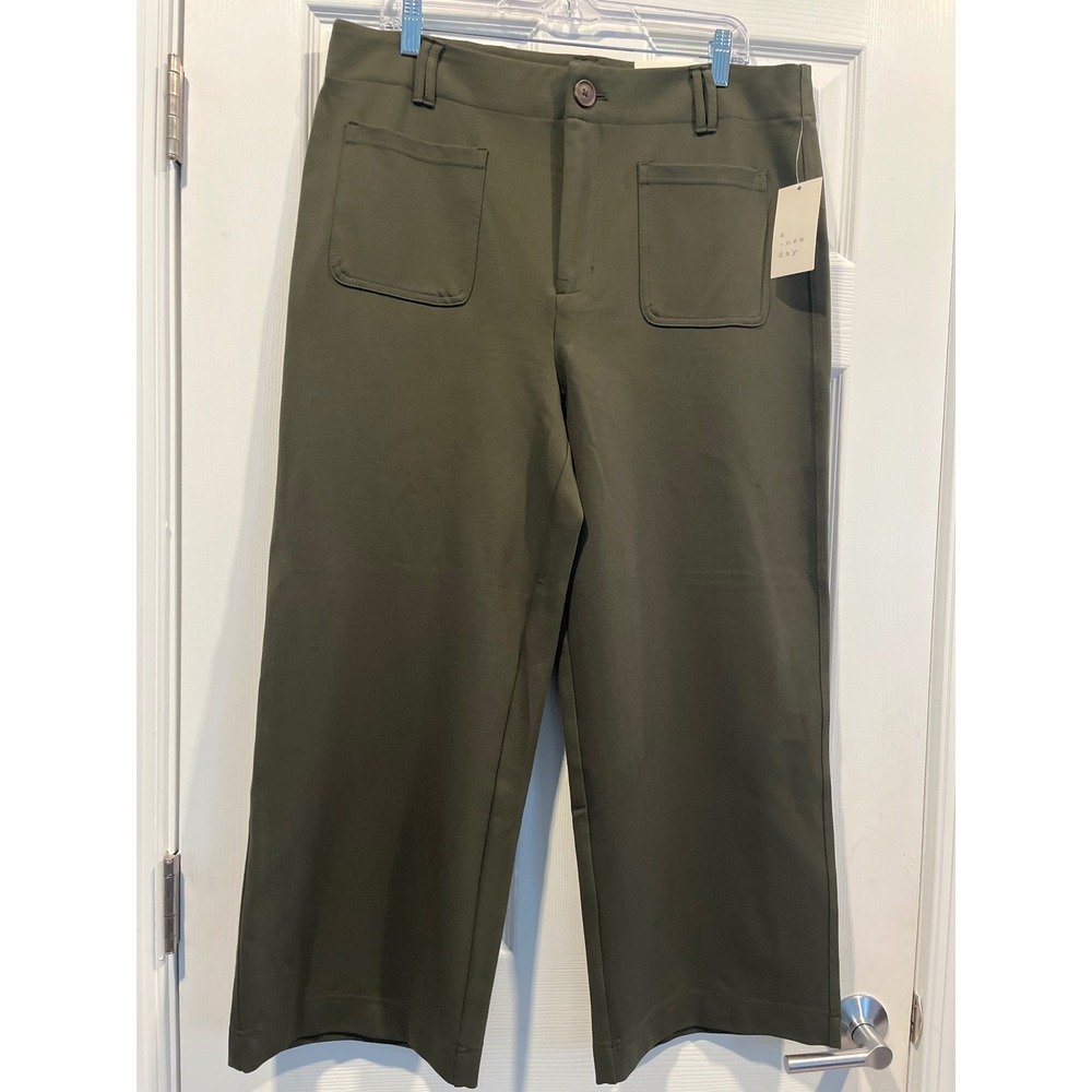 A New Day Olive Green High Rise Crop Wide Leg Utility Pants Size 16R NWT